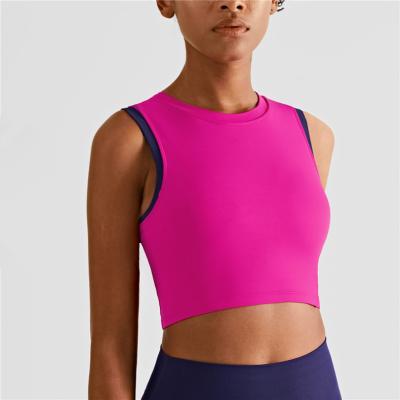 China Wholesale Breathable High Nude Quick Dry Workout Padded Crop Tank Sports Bras Women Support Feel Fitness Vest Fashion Yoga Blouse Padded Crop Tank for sale