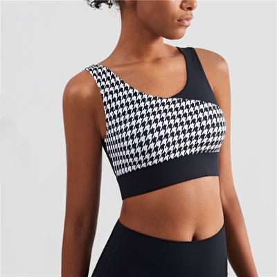 China Breathable Sports Bra Without High Printing Bone Support Women Grow Top Lift Up Sexy Gym Workout Lattice Cross Running Fitness Underwear for sale