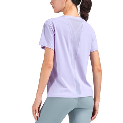 China Factory Supply T-shirt Women's Casual Soft Sports GYM Factory Supply Shorts Top Sleeve Running Mesh Yoga Blouse Breathable Quick Dry Loose for sale