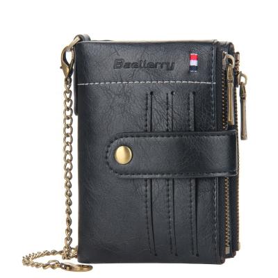 China Amazon Hot Sale Anti-theft Crazy Horse Men Whip Wallets With Anti-theft Chain Genuine Leather RFID Luxury Wallet The Retro for sale