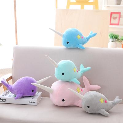 China Factory Wholesale Animal Cartoon Toys Couple Little Whale Catching Stuffed Toy Narwhal Doll Cute Machine Doll for sale