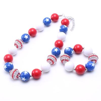 China Fashionable Wholesale 4thJuly USA Independence Day Children Accessories Girl Jewelry Sets Kids Necklace Bracelet for sale