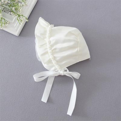 China Beige Dobby Baby Hat For Baptism Baptism Hats For Infant Toddler Princess Party Hats Sweet Formal Birthday Babies for sale