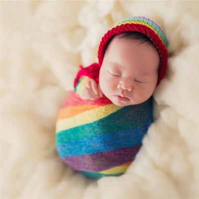 China PORTABLE Photography Props Handmade Crochet Baby Rainbow Blanket Kids Newborn Photo Props for sale