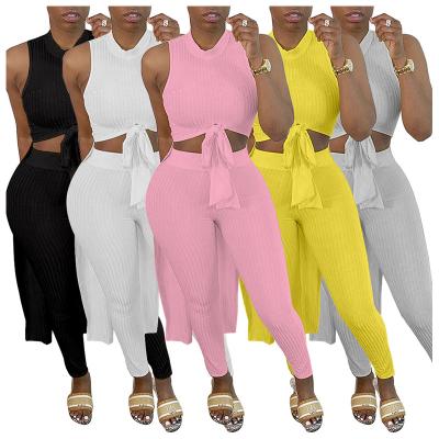 China Women's Clothing 2021 Summer Breathable Irregular Fashion Set Solid Color Sets Crew Neck Sleeveless Casual Sets for sale