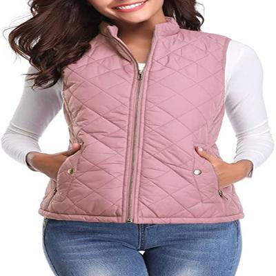 China 2021 Sustainable Newcomers Black Full Zip Up Jackets Stand Up Neck Padded Vest Women Vests Winter for sale