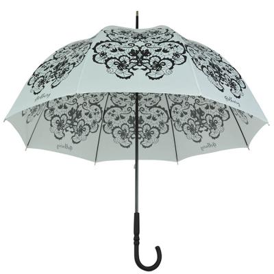 China Anti Sun 23 Inch J Handle Metal Shaft Silk Screen Printing Straight Umbrella For Lady for sale