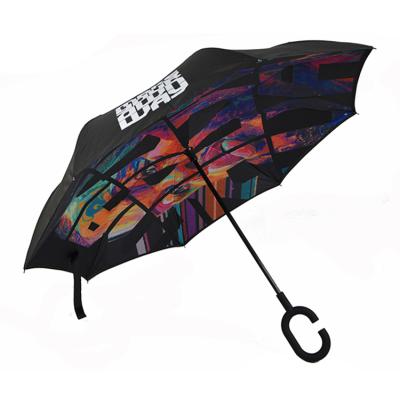 China All In 1 Colorful Umrellas 2 Layer Reverse Umbrella With C Handle for sale