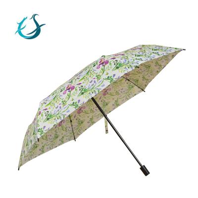 China Replaceable Cloth Folding And 3 Fold Floral Printing Automatic Umbrella for sale