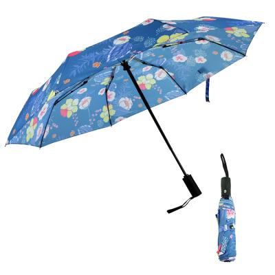 China Umbrellla Fashion Design Travel Auto Open Narrow Umbrella Digital Folding Printing 3 Fold Umbrella for sale