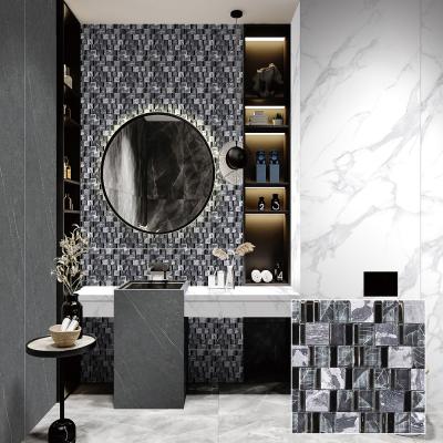 China Glossy Parquet Bathroom Mosaic Glass Wall Tiles Popular Blue Color Glass Mosaic Slab For Swimming Pool for sale