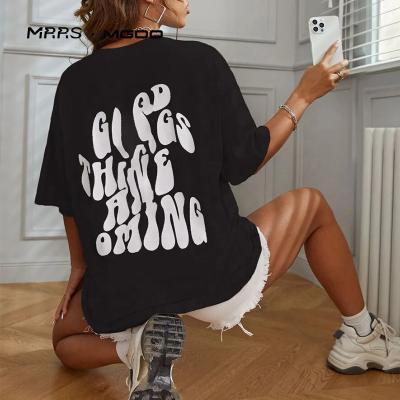 China Custom Made Oversized Anti-Wrinkle MRRS MGOO Apparel Design Services Slogan Graphic Tees For Women Crew Neck T Shirt for sale