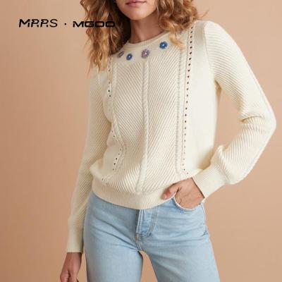 China Anti-Wrinkle MRRS Customized ODM Floral Round Neck Design Straight Sweater For Women for sale