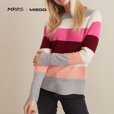 China Anti-Wrinkle MRRS Customized ODM Colorful Stripe Youthful Crewneck Sweaters For Women for sale