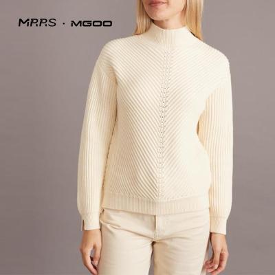 China Anti-wrinkle MRRS Customized ODM Turtle Neck Sheer White Sweater For Ladies for sale