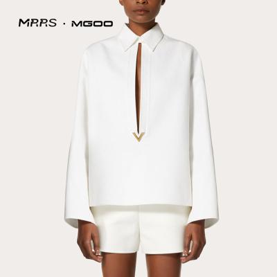 China Anti-pilling MRRS MGOO satin blouse for women soild wear lady fashion sexy daily shirt blouse custom v-neck long sleeve casual shirt for sale