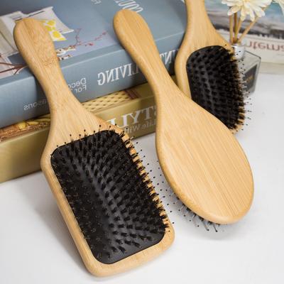 China Hot-selling Natural Boar Bristle Paddle Cushion Customer Bamboo Eco-friendly Soft Hair Brush for sale