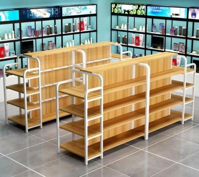 China Customized Wooden Multi Double Sided Layers Supermarket Toothbrush Rack Display Stand Metal Wholesale Supermarket Wooden Shelf for sale