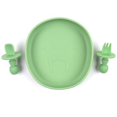 China Silicone Baby Kids BPA Free Collapsible Dish Suction Eco-Friendly Bowl with Tiny Spoon and Fork Set for sale