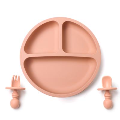 China Sustainable Eco Friendly Kid Silicone Baby Dinnerware Custom Dishes With Suction And Spoon Fork Set for sale