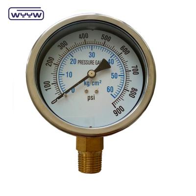 China Stainless Steel Case 100mm Axial Oil Filled Shockproof Pressure Gauge for sale