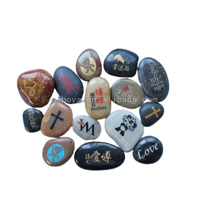 China Chinese high polished pebble stone with letter for sale