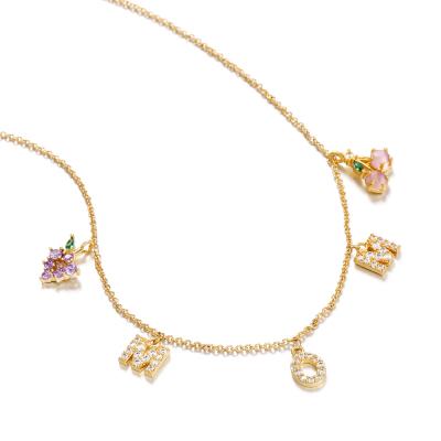 China Crystal Apple Cherry Grape Sweet Exquisite Golden Fruits Necklace Chain Women Necklace Jewelry for sale