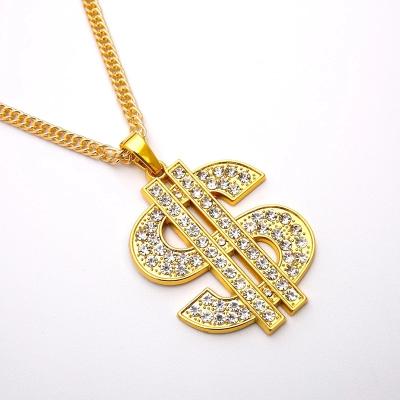 China Big Hiphop Gold Plated Necklaces Hip Hop Rap Singer Money Dollar Sign Chain Pendant Necklace For Women Men Girls Choker Jewelry Gift for sale