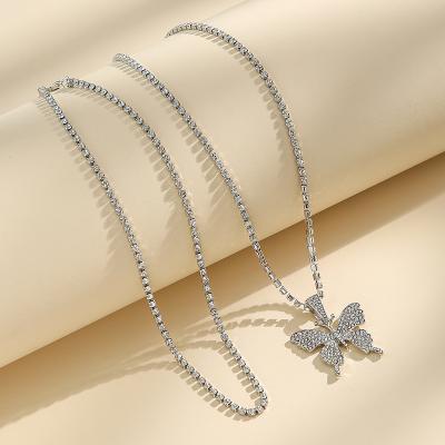 China 2PC/Set Hiphop Butterfly Crystal Pendant Necklaces For Women Creativity Drop Necklaces Jewelry Accessories for sale