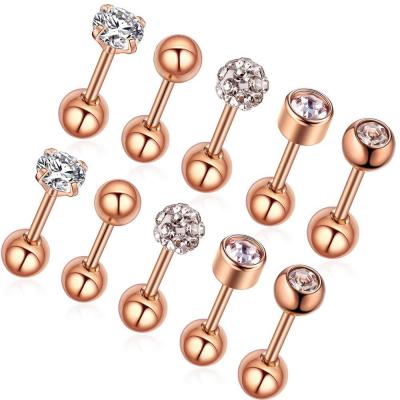 China CLASSIC 10pc Zircon Nose Stud Set Steptum Nose Studs Stainless Steel Jewelry Pin Nose Rings Body Piercing Hooks Bar for sale