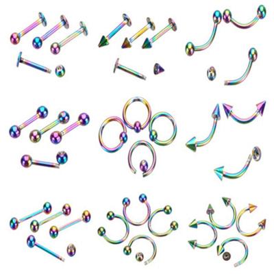 China Punk Navel Ring Body Piercing Jewelry Gifts Nose Style Ear Eyebrow Lip Tongue 9Pcs/Lot CLASSIC Surgical Steel Studs Rings for sale