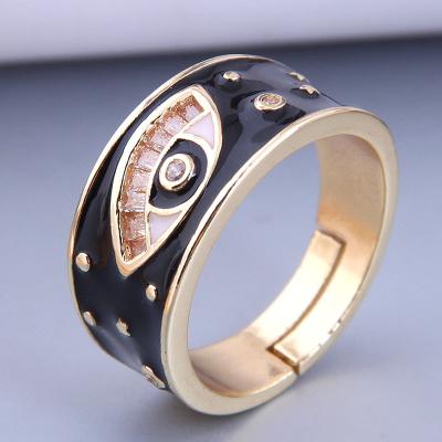 China Vintage VCU Enamel Oil Drip Zircon Rings For Women Multicolor Adjustable Gold Plated Rings Party Jewelry Gift for sale