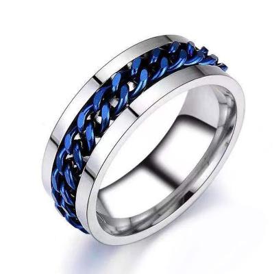 China VCU Stainless Steel Rings Mens Punk Chain Rings 8mm Gold Silver Blue Black Color for sale