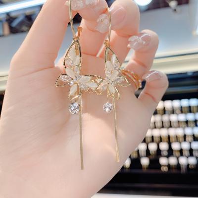 China VCU Romantic Earrings Korean Top Quality Gold Plated 925 Pure Silver Tassels Opal Butterfly Earring for sale