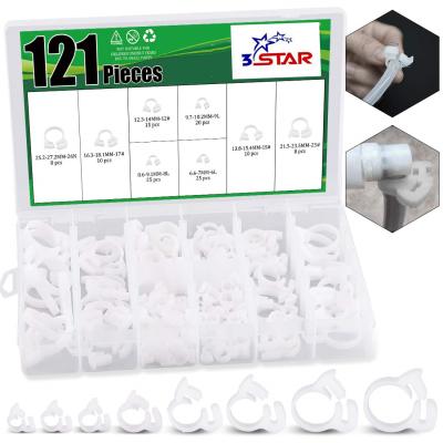 China 121-Pcs Connection Heavy Duty Snap Clamps 8 Kinds White Exciting Nylon Grip Hose Double Clamp Assortment Kit for sale