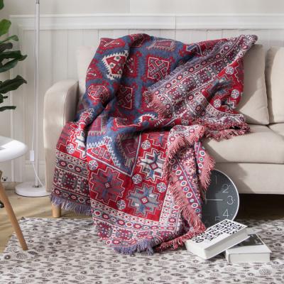 China Hot Sale Super Soft Waterproof Bohemia Style Vintage Red Cotton Woven Boho Blanket for sale