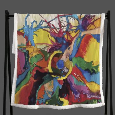 China Best Price PORTABLE Super Soft Colorful Geometric Art Printing Thick Sherpa Blanket for sale