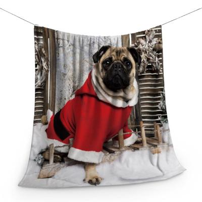 China PORTABLE Custom Photo Flannel Fleece Pug Dog Print Throw Dog Blanket Low MOQ for sale