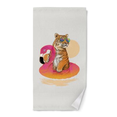 China Tablet 10 Pcs MOQ Ultra-dry Funny Flamingos And Tigers Digital Print 100% Polyester Microfiber Beach Towel for sale