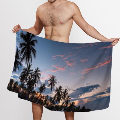 China Wholesale Low MOQ Polyester QUICK DRY 100% Polyester Photo Printing Microfiber Palm Leaf Beach Towel for sale