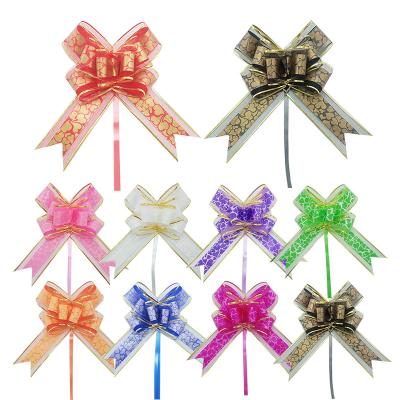 China 2022 Christmas Gift Wrapping Decoration Floral Butterfly Ribbon Bow Organza Pull String 5cm 100 Pieces for sale