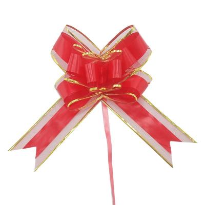 China 2022 wholesale large iridescent organza pull bows with gold line colorful butterfly pull bow for gift decoration 5cm 100 pieces for sale