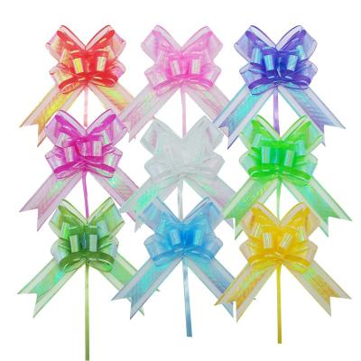 China 2022 Hot Sale 100 Pieces Christmas Decoration Rainbow Organza Pull Iridescent Striped Bow Hand-pulled Bow Wedding Car for sale