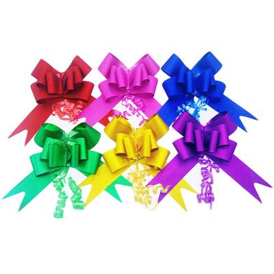 China Luster Festivals Custom Christmas Wedding Gift Wrap Decoration Tall Bow Plastic Bow Pull Pearly Butterfly Hand Drawn Ribbon for sale