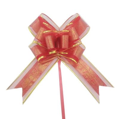 China 2022 Rose Pattern Butterfly Ribbon Bow Organza Christmas Gift Wrap Decoration Organza Pull String 5cm 100 Pieces for sale