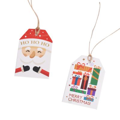 China Viable Wholesale Cheap Merry Christmas Brown Tags Labels Gift Wrapping Wallpaper Hang Tag Santa Claus Paper Cards for sale