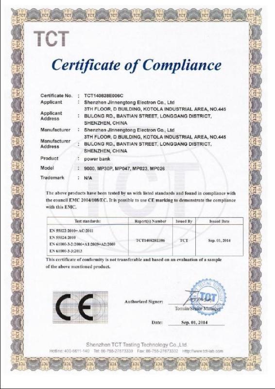 CE certification - Shenzhen Jinnengtong Electron Co., Ltd.