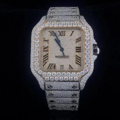 China Auto Date Iced Out Jewelry Diamond Watch Stainless Steel Hand Setting Bustdown VVS Moissanite Watch for sale