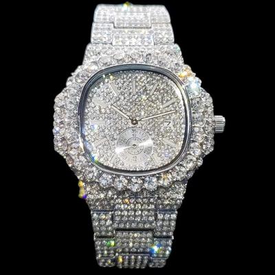 China Automatic Moissanite Diamond Watch Stainless Steel Hand Date Setting Iced Out Moissanite Watch for sale