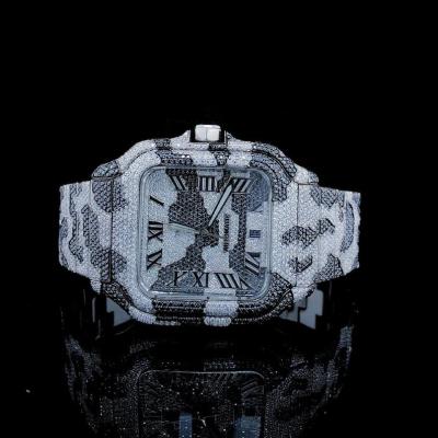 China Auto Date Hip Hop Diamond Watch Stainless Steel Iced Out VVS Moissanite Watch for sale